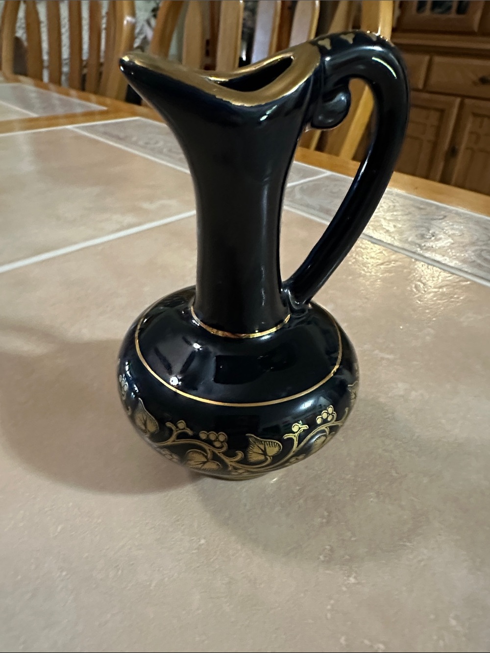 VTG Handmade in Greece Black and Gold Decorative Pitcher Vase - Picture 4 of 6
